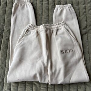 Wifey Embroidered Cream Jogger & Shorts